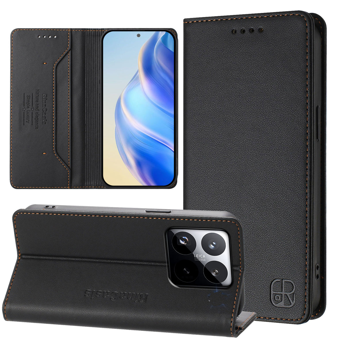 For Xiaomi 15T Leather Case RINACASIS RC01 Phone Cover with RFID Blocking Wallet Stand