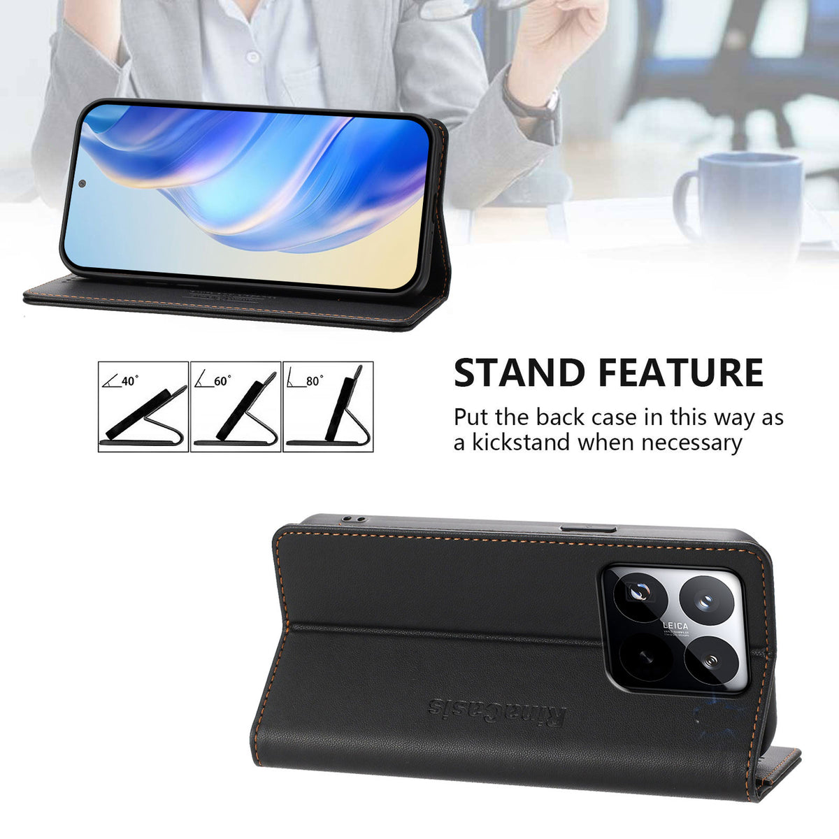 For Xiaomi 15T Leather Case RINACASIS RC01 Phone Cover with RFID Blocking Wallet Stand