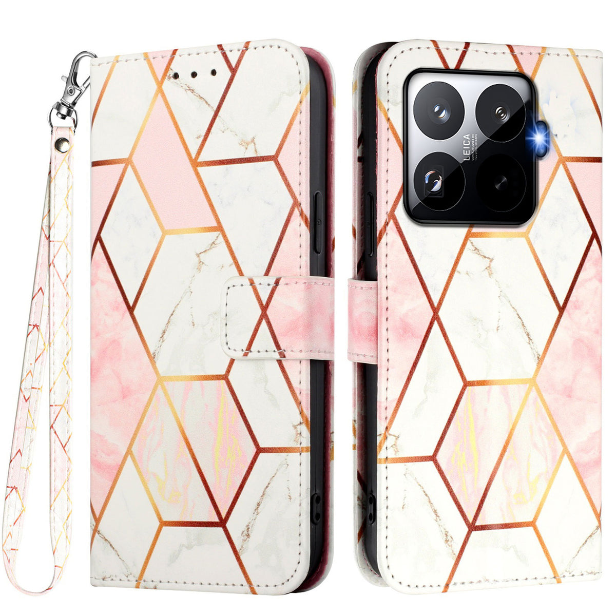 For Xiaomi 15T Pro Case with Strap Marble Pattern Leather Phone Cover Card Holder