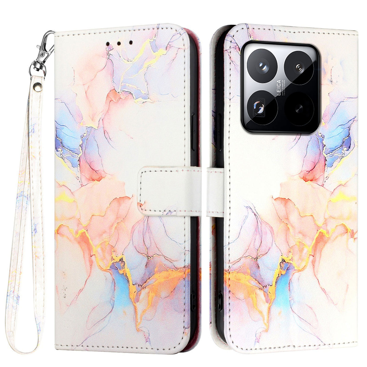 For Xiaomi 15T Case with Strap Marble Pattern Leather Phone Cover Card Holder