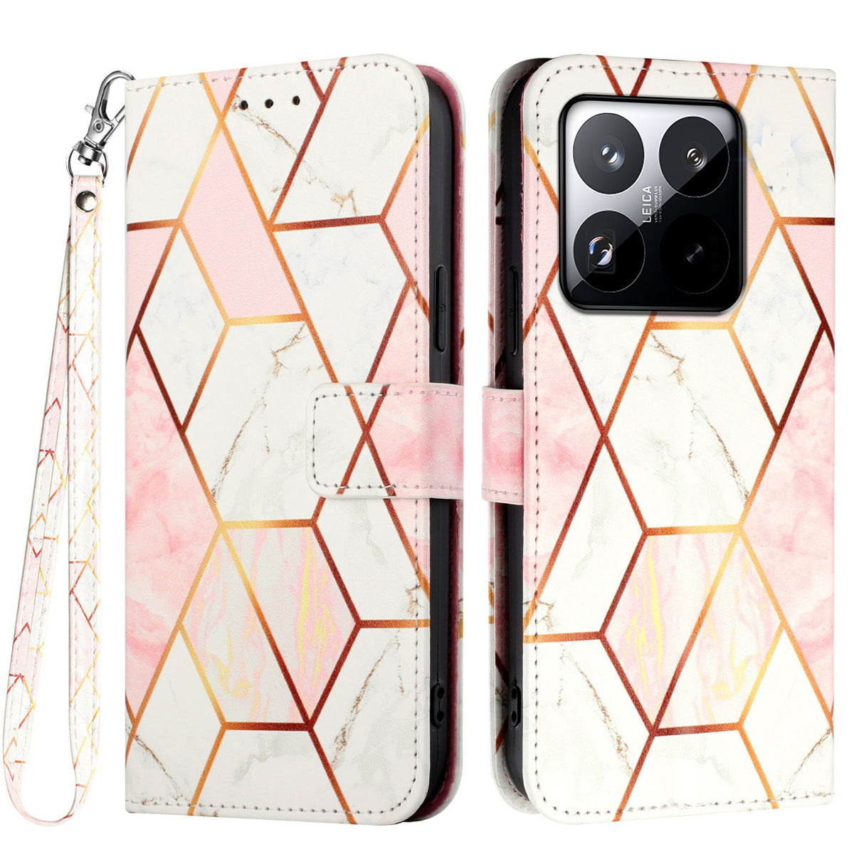 For Xiaomi 15T Case with Strap Marble Pattern Leather Phone Cover Card Holder