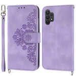 Drop-proof Phone Case for Samsung Galaxy A32 4G (EU Version), Skin-touch Imprinted Flowers Pattern Multiple Card Slots Stand Wallet Phone Cover with Wrist and Shoulder Straps