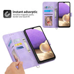 Drop-proof Phone Case for Samsung Galaxy A32 4G (EU Version), Skin-touch Imprinted Flowers Pattern Multiple Card Slots Stand Wallet Phone Cover with Wrist and Shoulder Straps