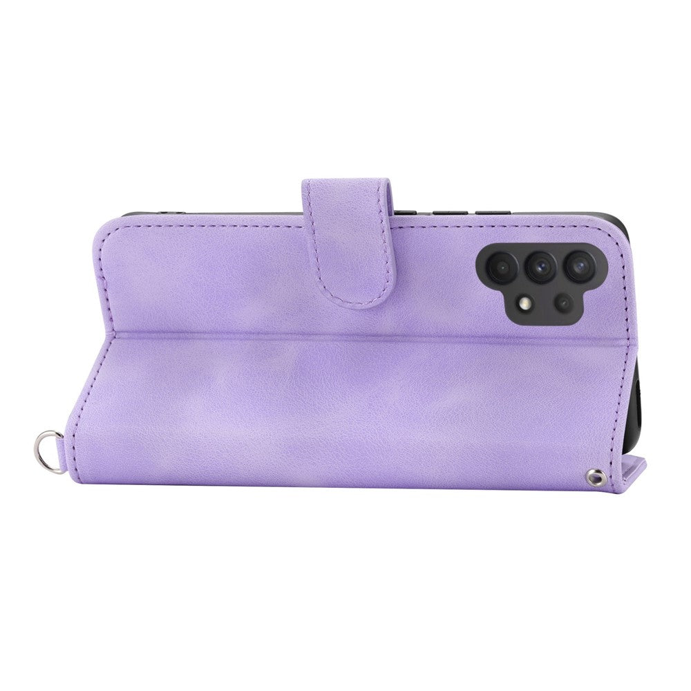 Drop-proof Phone Case for Samsung Galaxy A32 4G (EU Version), Skin-touch Imprinted Flowers Pattern Multiple Card Slots Stand Wallet Phone Cover with Wrist and Shoulder Straps