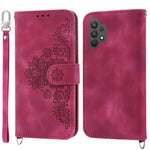 Drop-proof Phone Case for Samsung Galaxy A32 4G (EU Version), Skin-touch Imprinted Flowers Pattern Multiple Card Slots Stand Wallet Phone Cover with Wrist and Shoulder Straps