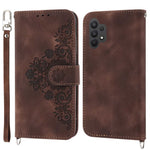 Drop-proof Phone Case for Samsung Galaxy A32 4G (EU Version), Skin-touch Imprinted Flowers Pattern Multiple Card Slots Stand Wallet Phone Cover with Wrist and Shoulder Straps