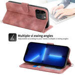 For iPhone 13 Pro Max 6.7 inch Imprinted Flowers Wallet Case Skin-touch PU Leather Handbag Flip Stand Phone Cover with Wrist Strap and Shoulder Strap