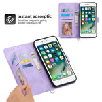 Til iPhone 8 / 7 / SE (2020) / SE (2022) Imprinted Flowers Mønster Skin-touch Læder Cover Stativ Pung Etui med Håndledsrem og Skulderrem