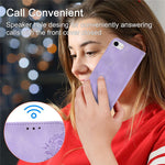 Til iPhone 8 / 7 / SE (2020) / SE (2022) Imprinted Flowers Mønster Skin-touch Læder Cover Stativ Pung Etui med Håndledsrem og Skulderrem
