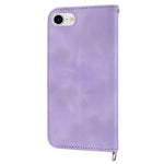 Til iPhone 8 / 7 / SE (2020) / SE (2022) Imprinted Flowers Mønster Skin-touch Læder Cover Stativ Pung Etui med Håndledsrem og Skulderrem