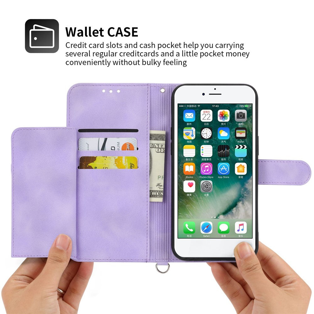 Til iPhone 8 / 7 / SE (2020) / SE (2022) Imprinted Flowers Mønster Skin-touch Læder Cover Stativ Pung Etui med Håndledsrem og Skulderrem