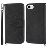 Til iPhone 8 / 7 / SE (2020) / SE (2022) Imprinted Flowers Mønster Skin-touch Læder Cover Stativ Pung Etui med Håndledsrem og Skulderrem