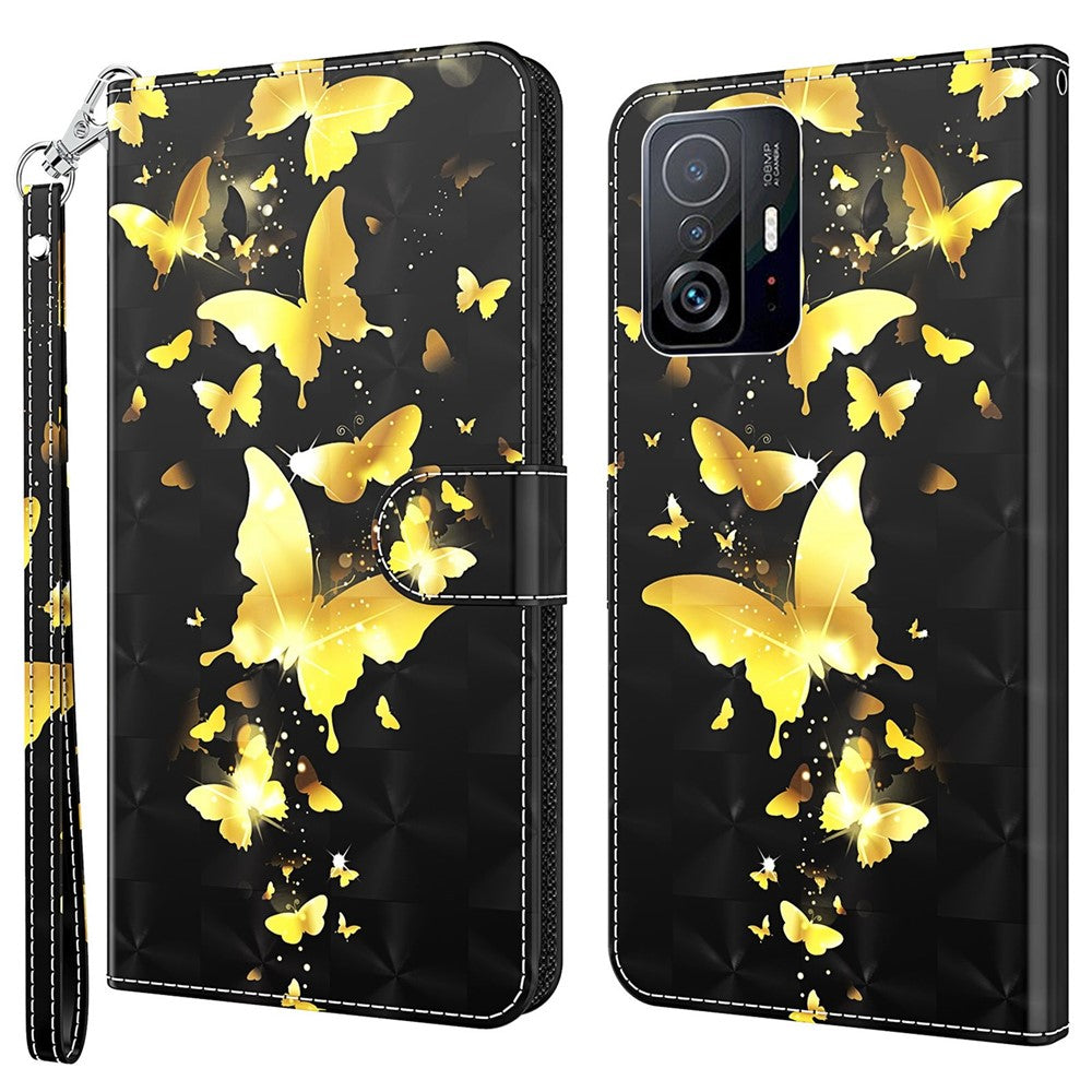 For Xiaomi 11T 5G / 11T Pro 5G PU Leather Flip Case Elegant 3D Pattern Printing Magnetic Closure Stand Wallet Phone Cover with Strap