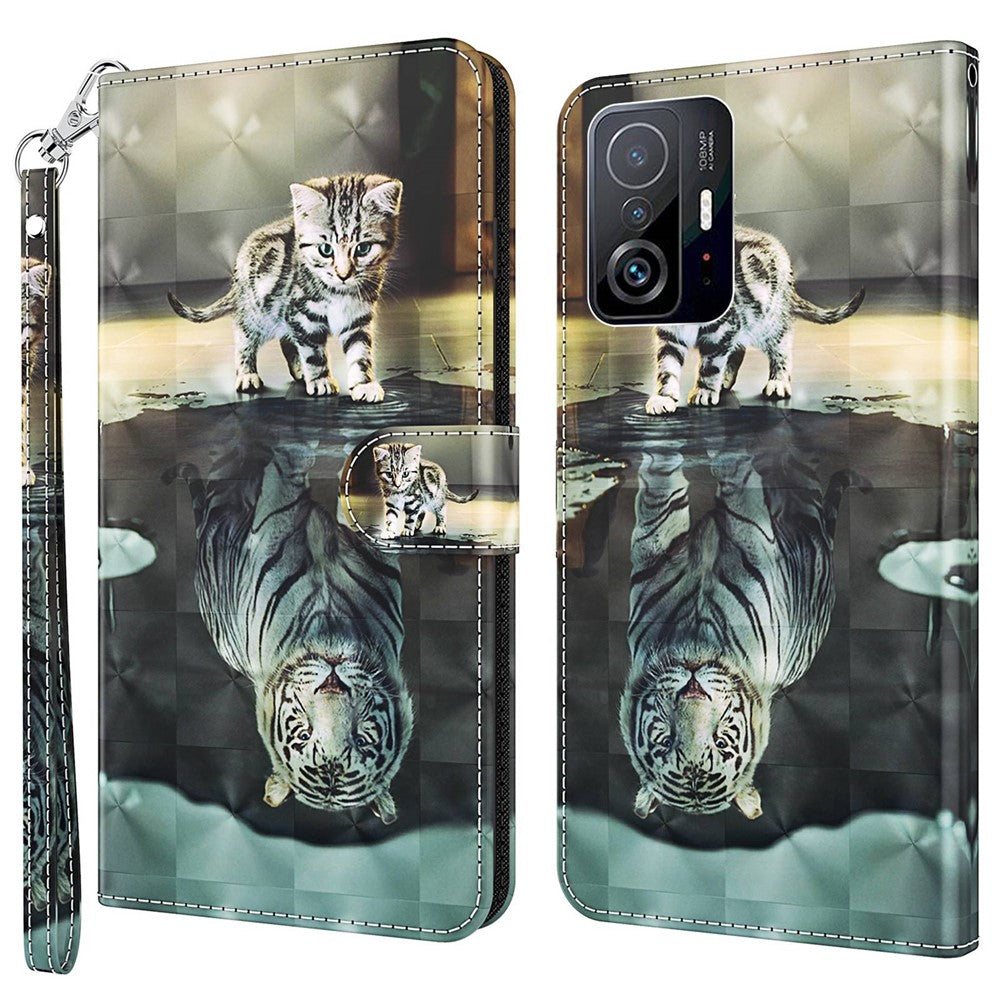 Xiaomi 11T 5G / 11T Pro 5G PU-läderflipfodral elegant 3D-mönstertryck magnetisk stängning stativ plånbok mobilskal med rem
