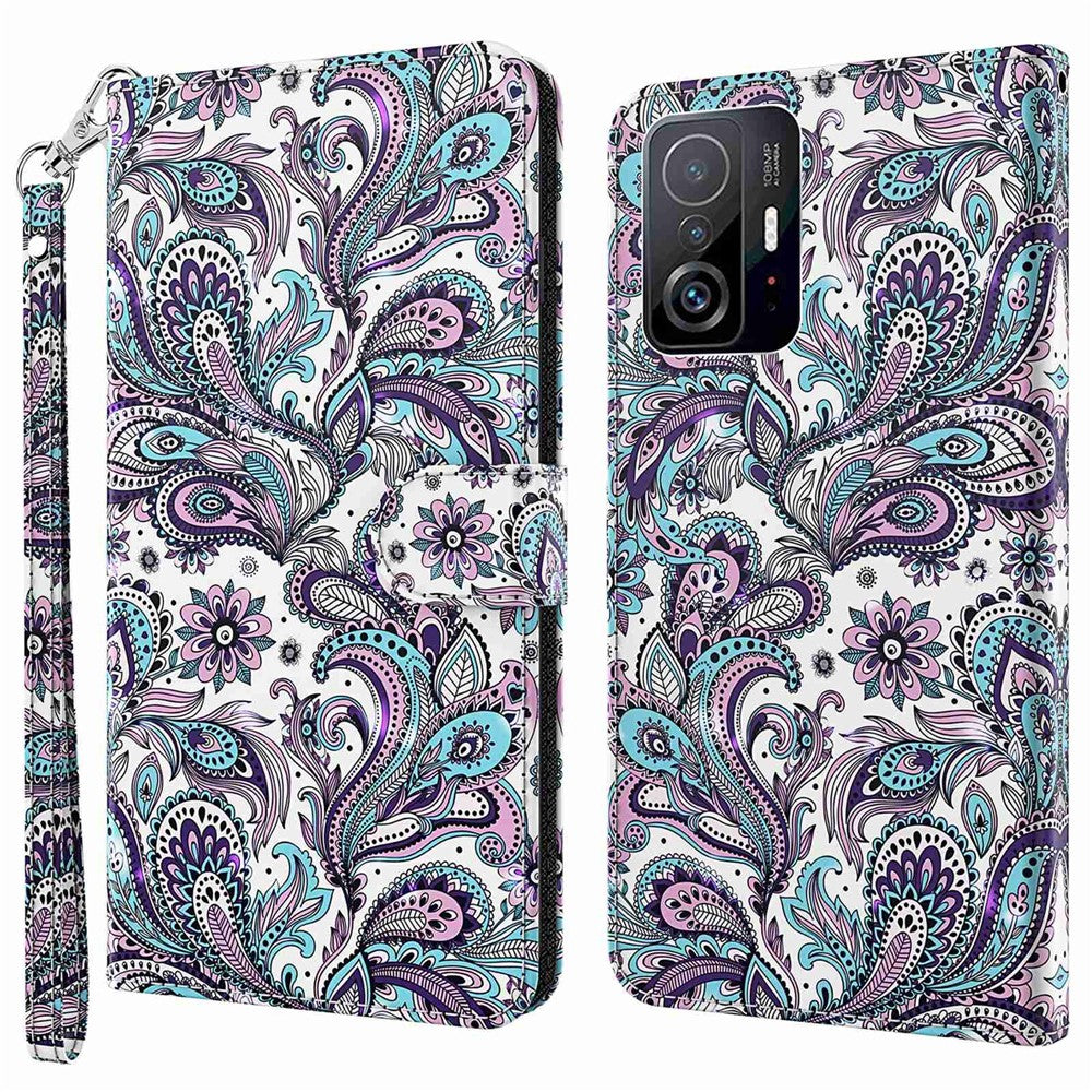 For Xiaomi 11T 5G / 11T Pro 5G PU Leather Flip Case Elegant 3D Pattern Printing Magnetic Closure Stand Wallet Phone Cover with Strap