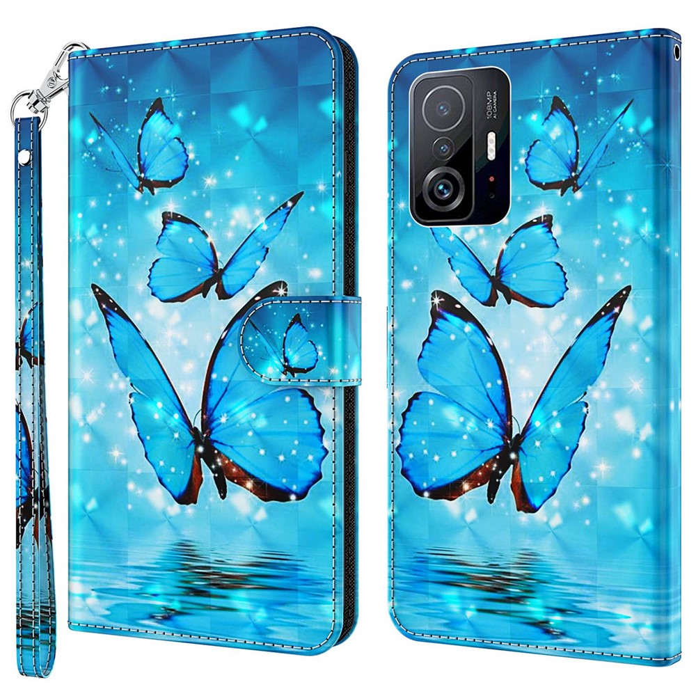For Xiaomi 11T 5G / 11T Pro 5G PU Leather Flip Case Elegant 3D Pattern Printing Magnetic Closure Stand Wallet Phone Cover with Strap