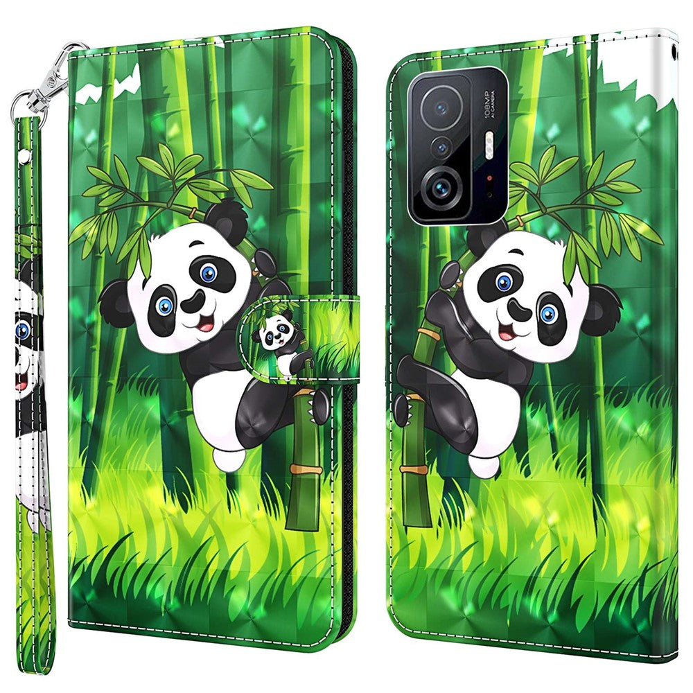 Xiaomi 11T 5G / 11T Pro 5G PU-läderflipfodral elegant 3D-mönstertryck magnetisk stängning stativ plånbok mobilskal med rem