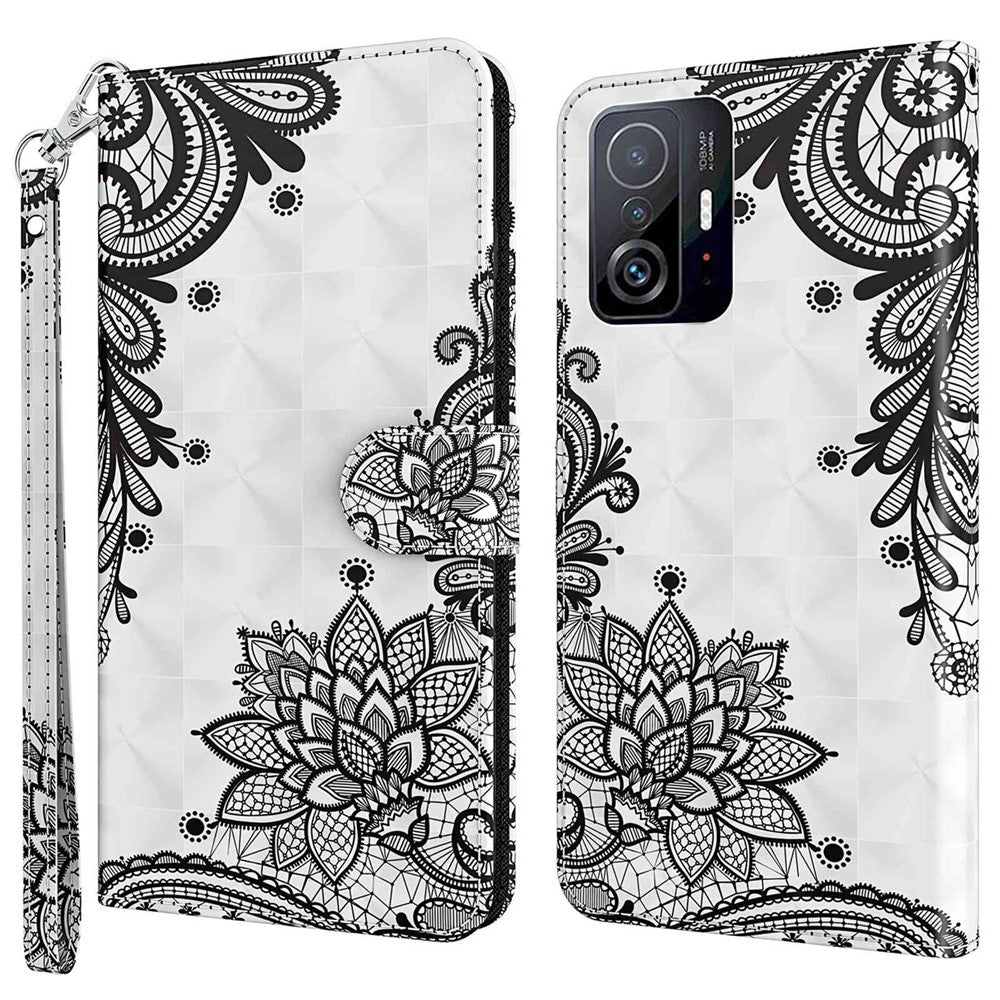 For Xiaomi 11T 5G / 11T Pro 5G PU Leather Flip Case Elegant 3D Pattern Printing Magnetic Closure Stand Wallet Phone Cover with Strap
