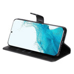 mobilskal med kalvstruktur till Samsung Galaxy S23+, PU-läder, dragkedja och vikbart stativ