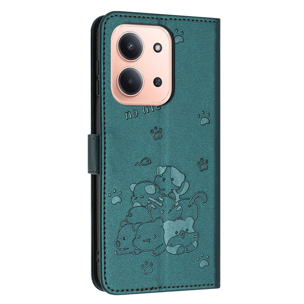For Xiaomi Redmi 15C 4G (EU) (173mm) / 15C 5G (EU) (173mm) / Poco C85 4G (173mm) Wallet Case Cats Imprint Leather Phone Cover with Strap