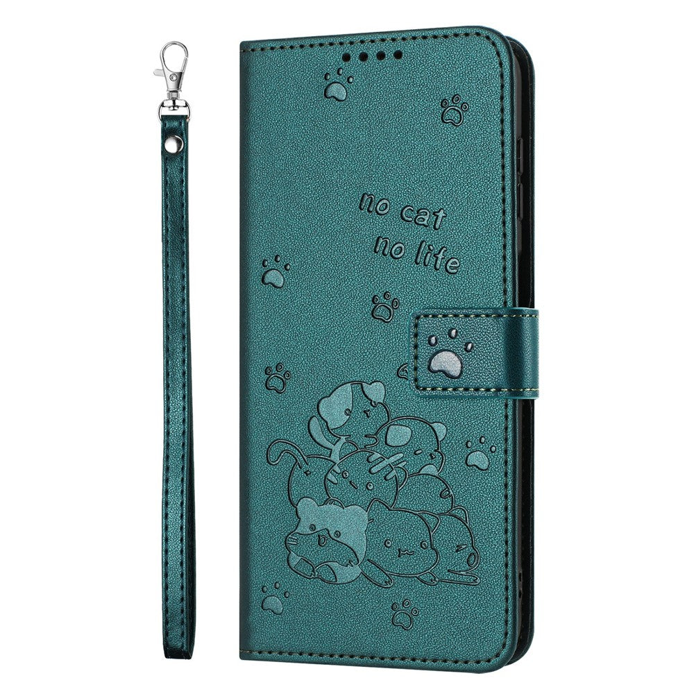 For Xiaomi Redmi 15C 4G (EU) (173mm) / 15C 5G (EU) (173mm) / Poco C85 4G (173mm) Wallet Case Cats Imprint Leather Phone Cover with Strap