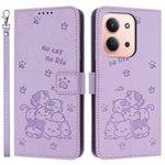 For Xiaomi Redmi 15C 4G (EU) (173mm) / 15C 5G (EU) (173mm) / Poco C85 4G (173mm) Wallet Case Cats Imprint Leather Phone Cover with Strap