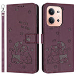 For Xiaomi Redmi 15C 4G (EU) (173mm) / 15C 5G (EU) (173mm) / Poco C85 4G (173mm) Wallet Case Cats Imprint Leather Phone Cover with Strap