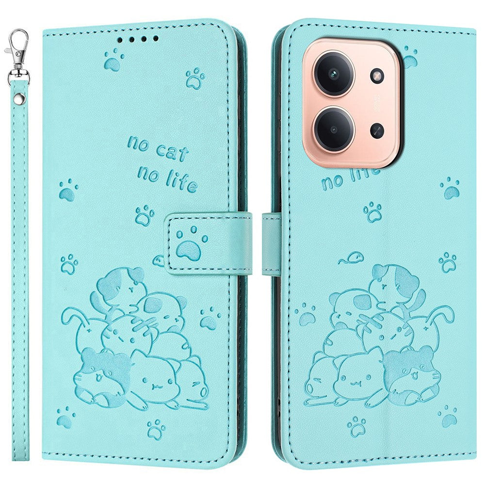 For Xiaomi Redmi 15C 4G (EU) (173mm) / 15C 5G (EU) (173mm) / Poco C85 4G (173mm) Wallet Case Cats Imprint Leather Phone Cover with Strap