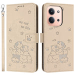 For Xiaomi Redmi 15C 4G (EU) (173mm) / 15C 5G (EU) (173mm) / Poco C85 4G (173mm) Wallet Case Cats Imprint Leather Phone Cover with Strap