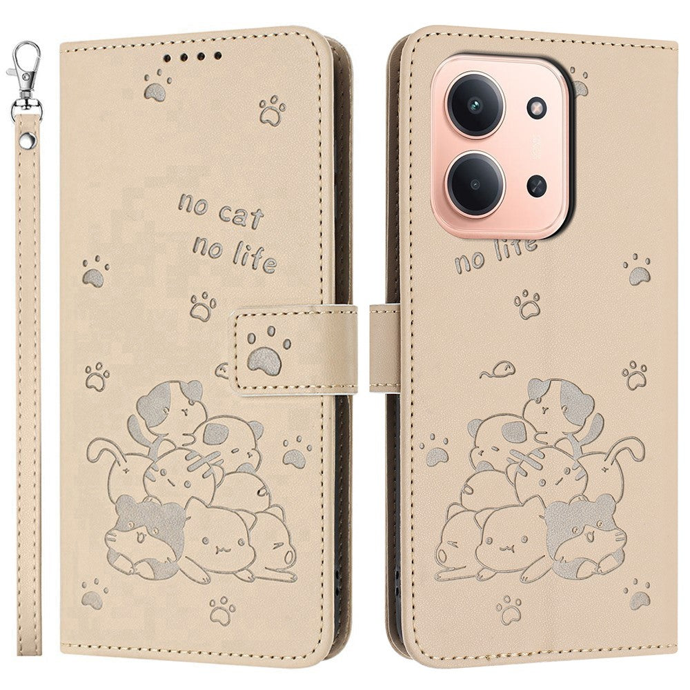 For Xiaomi Redmi 15C 4G (EU) (173mm) / 15C 5G (EU) (173mm) / Poco C85 4G (173mm) Wallet Case Cats Imprint Leather Phone Cover with Strap