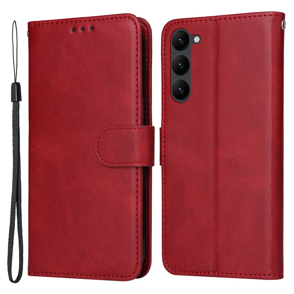 For Samsung Galaxy S23+ Calf Texture Shockproof PU Leather Case Magnetic Clasp Wallet Stand Phone Cover