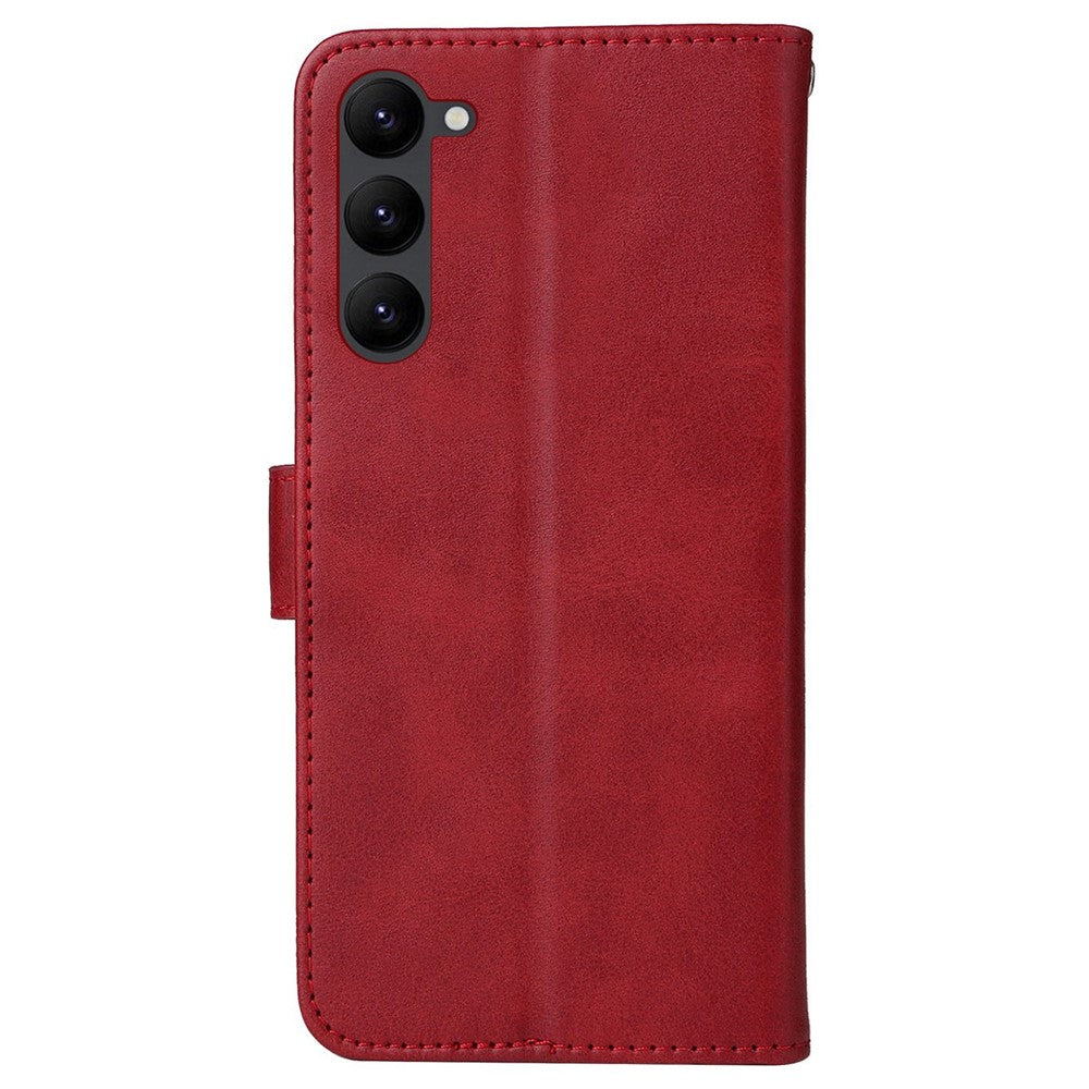 For Samsung Galaxy S23+ Calf Texture Shockproof PU Leather Case Magnetic Clasp Wallet Stand Phone Cover