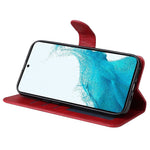 For Samsung Galaxy S23+ Calf Texture Shockproof PU Leather Case Magnetic Clasp Wallet Stand Phone Cover