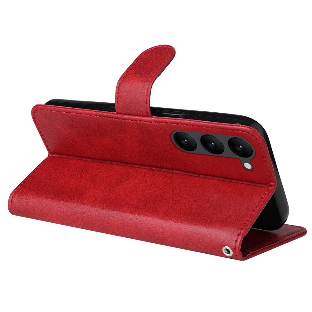 For Samsung Galaxy S23+ Calf Texture Shockproof PU Leather Case Magnetic Clasp Wallet Stand Phone Cover