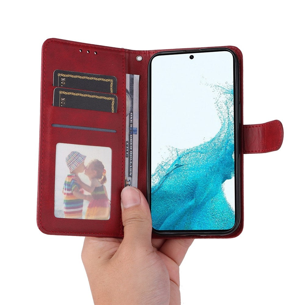 For Samsung Galaxy S23+ Calf Texture Shockproof PU Leather Case Magnetic Clasp Wallet Stand Phone Cover