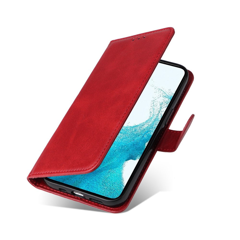 For Samsung Galaxy S23+ Calf Texture Shockproof PU Leather Case Magnetic Clasp Wallet Stand Phone Cover