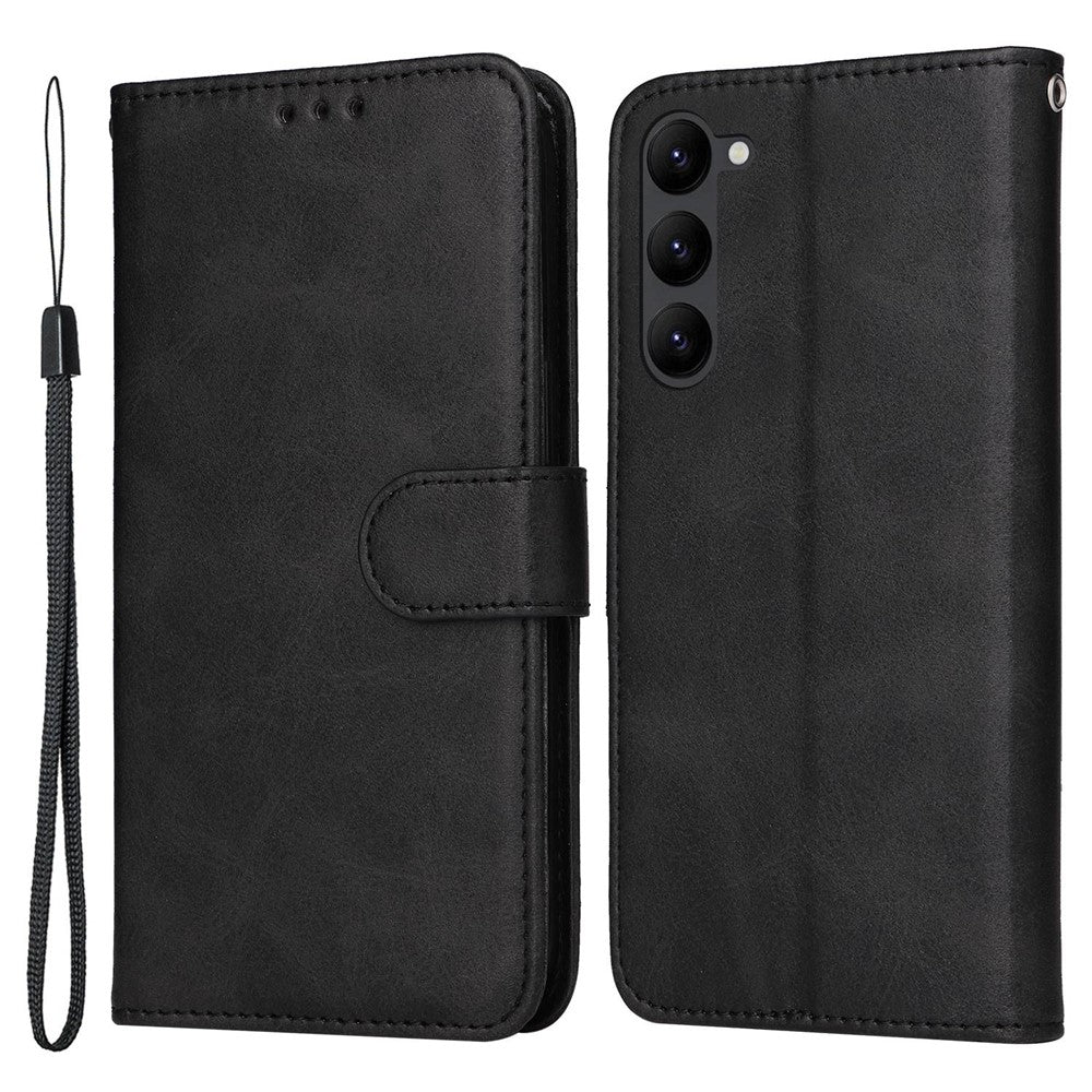 For Samsung Galaxy S23+ Calf Texture Shockproof PU Leather Case Magnetic Clasp Wallet Stand Phone Cover