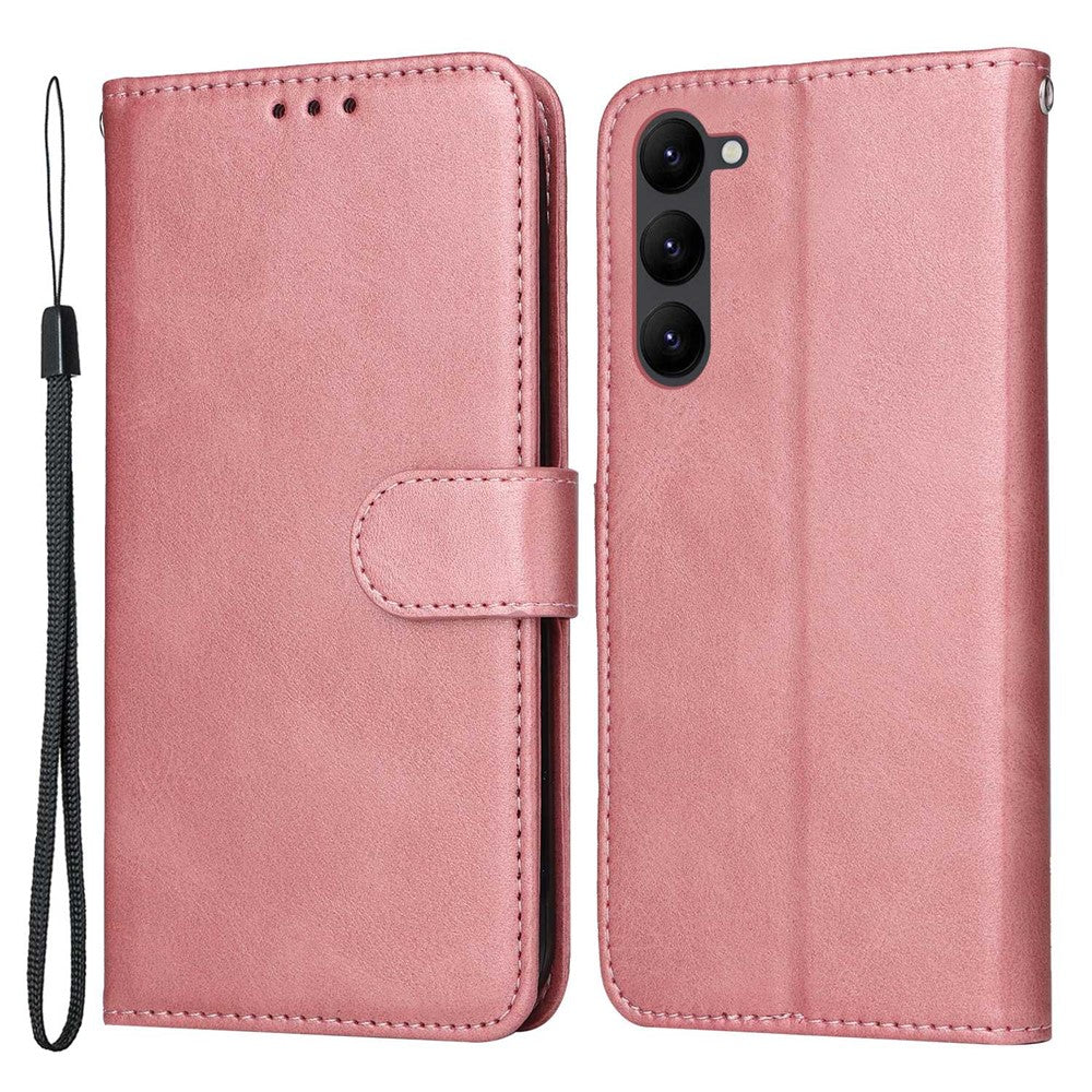 For Samsung Galaxy S23+ Calf Texture Shockproof PU Leather Case Magnetic Clasp Wallet Stand Phone Cover
