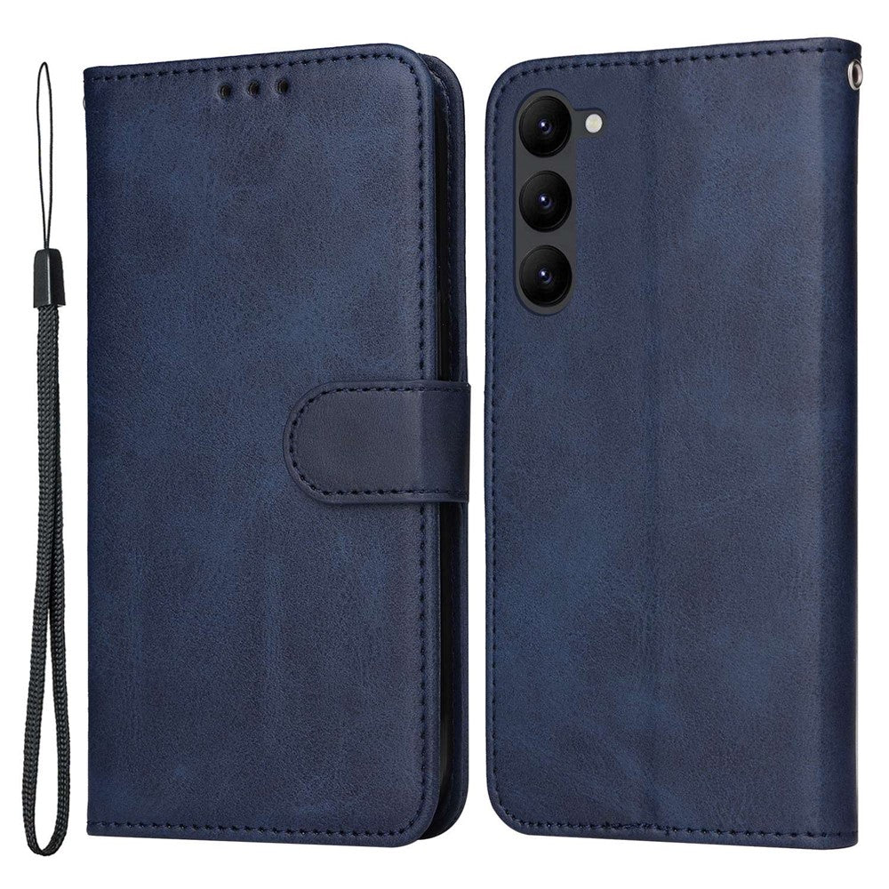 For Samsung Galaxy S23+ Calf Texture Shockproof PU Leather Case Magnetic Clasp Wallet Stand Phone Cover