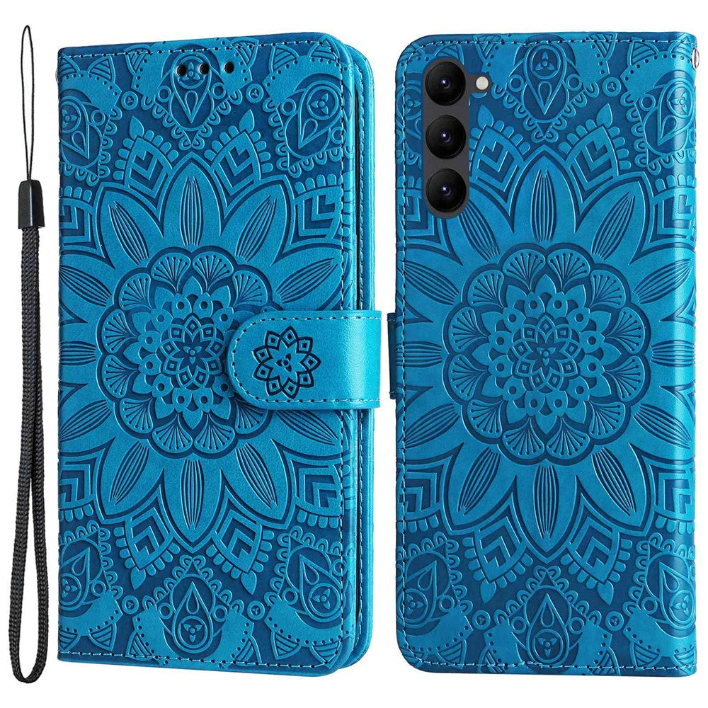 Samsung Galaxy S23 Reptåligt PU-läder med solrostryck, stativ, magnetisk stängning och handrem