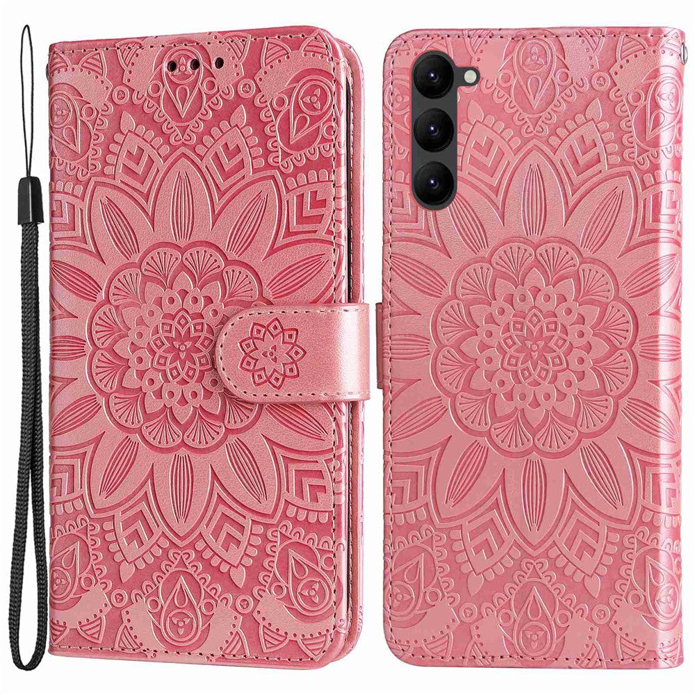 Samsung Galaxy S23 Reptåligt PU-läder med solrostryck, stativ, magnetisk stängning och handrem