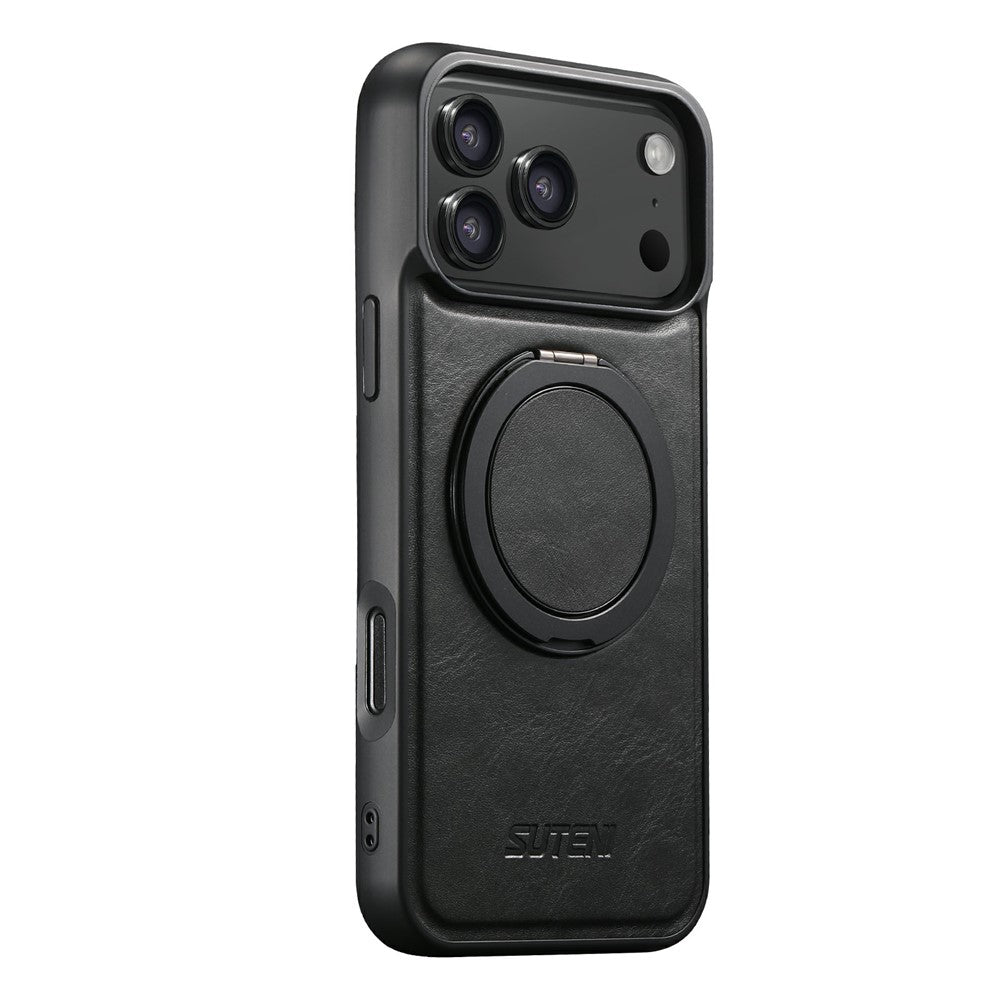 SUTENI G3 Til iPhone 17 Pro Etui Kompatibel med MagSafe Vokset Tekstur Roterende Støtteben Læder Telefon Bagcover