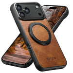 SUTENI G3 Til iPhone 17 Pro Etui Kompatibel med MagSafe Vokset Tekstur Roterende Støtteben Læder Telefon Bagcover