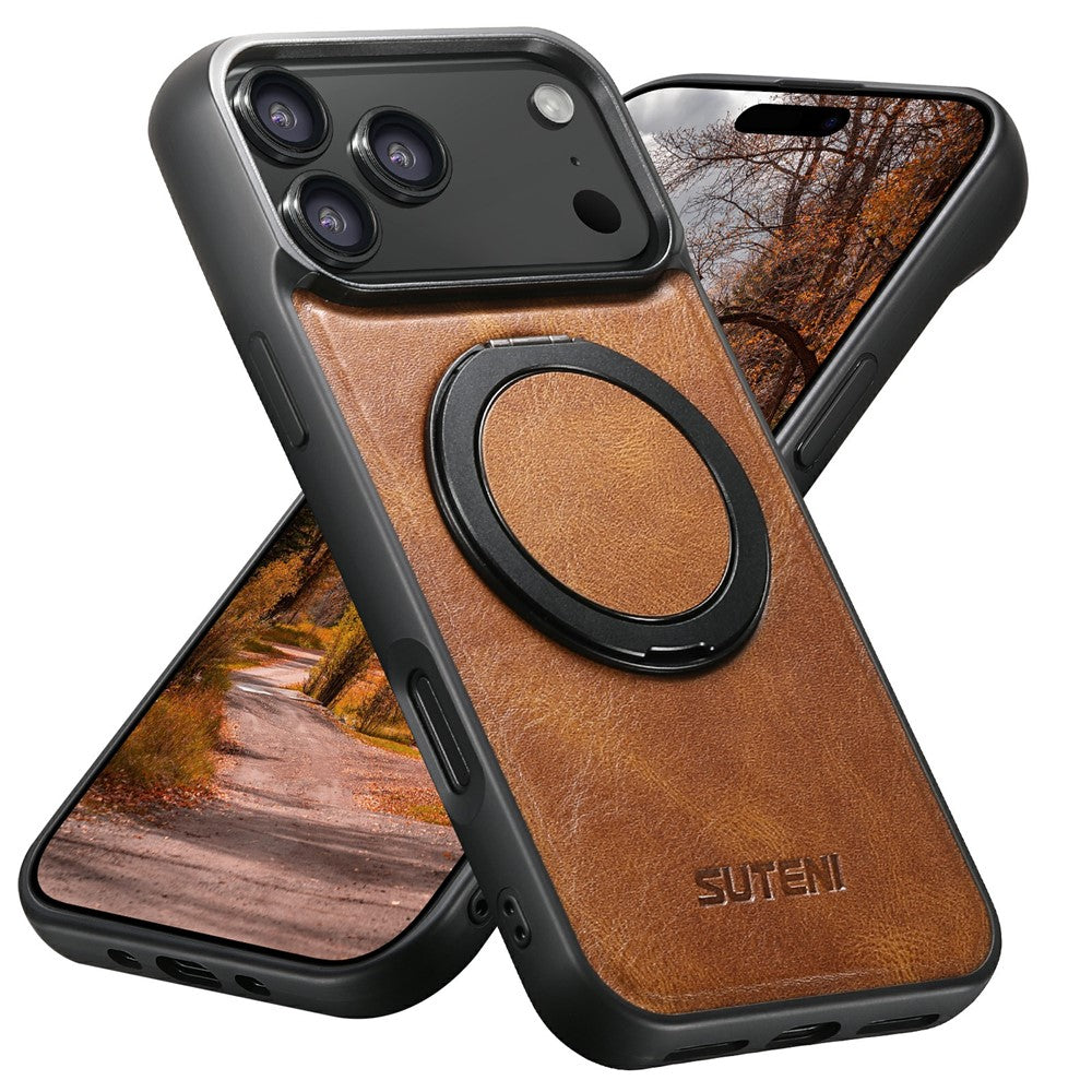 SUTENI G3 Til iPhone 17 Pro Etui Kompatibel med MagSafe Vokset Tekstur Roterende Støtteben Læder Telefon Bagcover