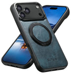 SUTENI G3 Til iPhone 17 Pro Etui Kompatibel med MagSafe Vokset Tekstur Roterende Støtteben Læder Telefon Bagcover