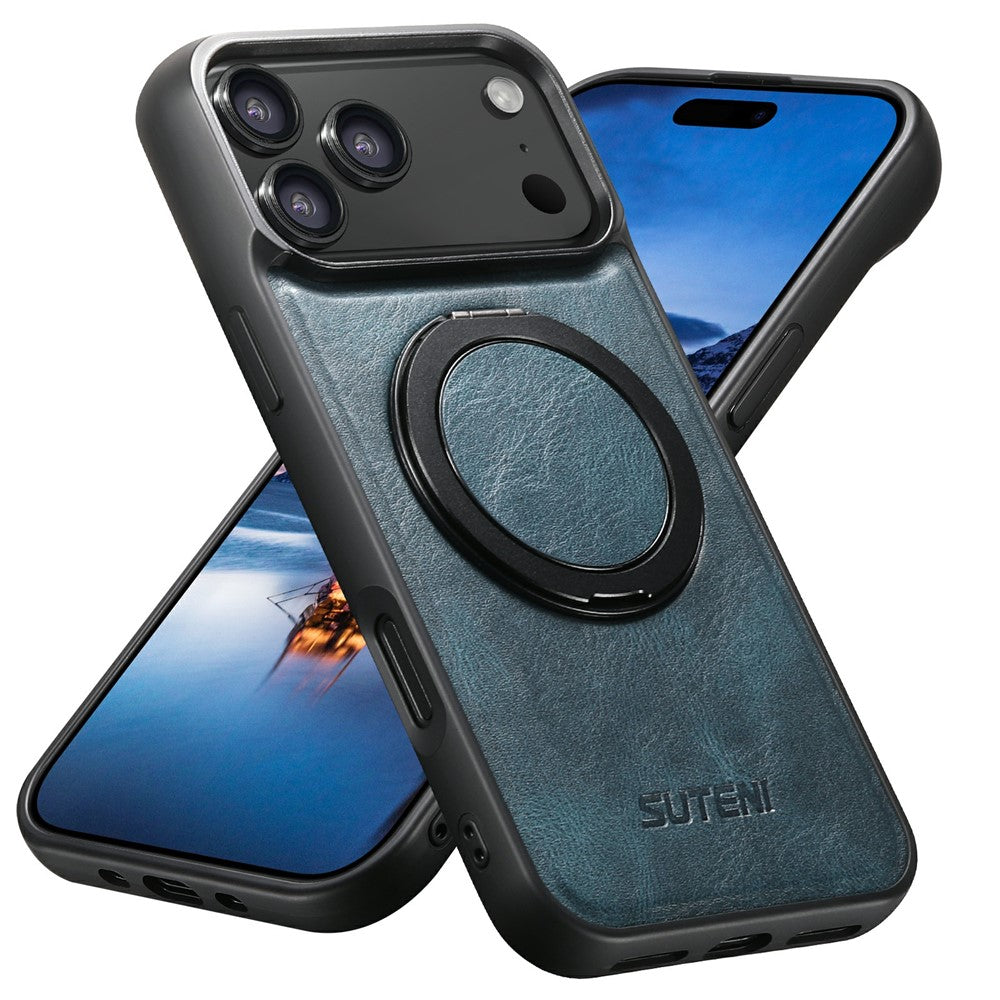 SUTENI G3 Til iPhone 17 Pro Etui Kompatibel med MagSafe Vokset Tekstur Roterende Støtteben Læder Telefon Bagcover