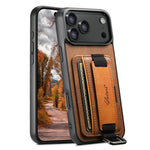 SUTENI H13 For iPhone 17 Pro Case Card Holder Wristband Waxy Texture Leather + TPU + PC Cover