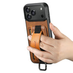 SUTENI H13 For iPhone 17 Pro Case Card Holder Wristband Waxy Texture Leather + TPU + PC Cover