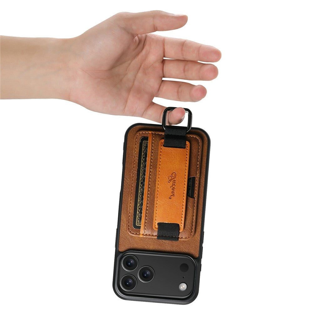 SUTENI H13 For iPhone 17 Pro Case Card Holder Wristband Waxy Texture Leather + TPU + PC Cover