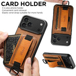 SUTENI H13 For iPhone 17 Pro Case Card Holder Wristband Waxy Texture Leather + TPU + PC Cover